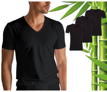 3 Stuks Boru Bamboo T-Shirt Heren - Bamboe - V Hals - Zwart - Maat L