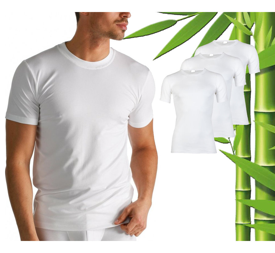 3 Stuks Boru Bamboo T-Shirt Heren - Bamboe - X-Lang - Wit - Maat M