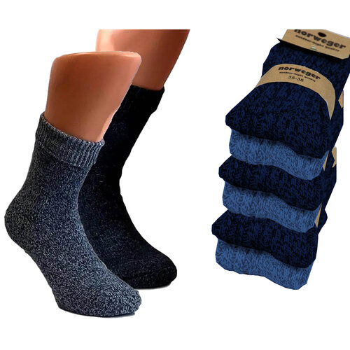 6 Paar Norwegen Wollsocken - Dunkelblau - Größe 39-42