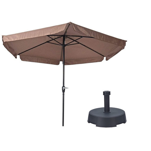 Lesliliving Parasol Gemini Taupe Ø300 cm | Y compris le pied de parasol 25 kg