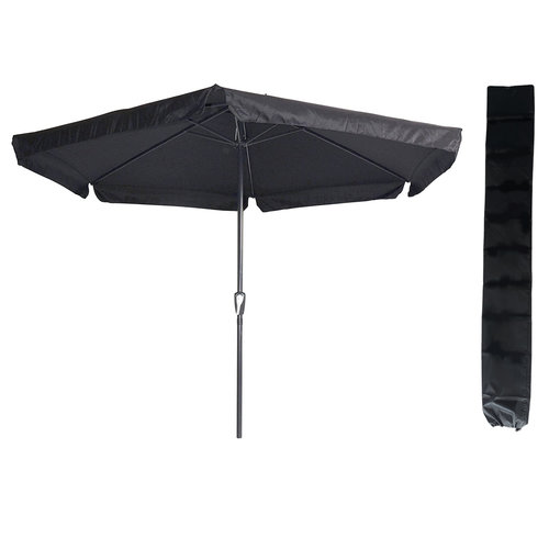 Lesliliving Parasol Gemini Black Ø300 cm | height adjustable With free storage cover