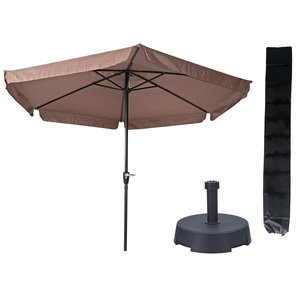 Lesliliving Parasol Gemini Taupe Ø300 cm + Parasolvoet 25 kg + Parasolhoes