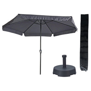 Lesliliving Parasol Gémeaux Gris foncé / anthracite Ø300 cm + pied de parasol 25 kg + couverture de parasol