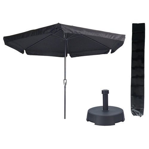 Lesliliving Parasol Gemini noir Ø300 cm + pied de parasol 25 kg + couverture de parasol