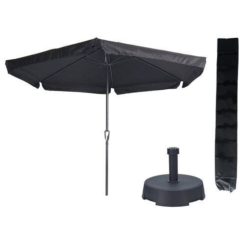 Lesliliving Parasol Gemini Zwart Ø300 cm + Parasolvoet 25 kg + Parasolhoes