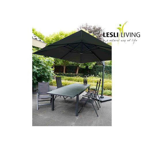 Lesliliving Parasol flottant Vierge ECRU 300 x 300 cm - y compris la base croisée