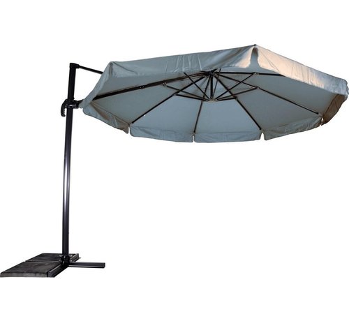 Lesli Living Zweefparasol Virgo Grijs ø3,5m volant 360° draaibaar + 90 kg voet op wielen