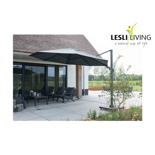 Lesliliving Parasol ogrodowy VirgoFlex Taupe 300 x 300 cm z wysięgnikiem – w zestawie solidna podstawa