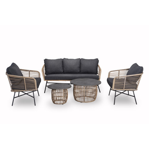 Mondial Living Lounge Set Flow Bamboo | Incl. 2 petites tables