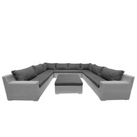 8-person lounge set Colorado Blended Gray | U-setup with anthracite pillows incl. Hocker