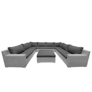 Mondial Living Set da salotto per 8 persone Colorado Blended Grey | Disposizione a U con cuscini antracite, poggiapiedi incluso
