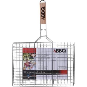 Barbecuerooster met houten handvat - 34 x 24 x 48 cm