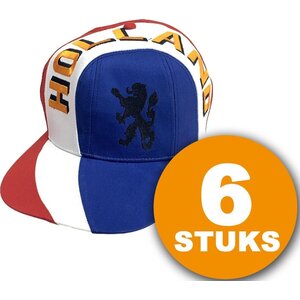 Oranje Feestpet | 6 stuks Pet "Holland" | Feestkleding EK/WK Voetbal | Rood-Wit-Blauw | Oranje Versiering Versierpakket Nederlands Elftal Oranjepakket