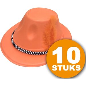 Oranje Feesthoed | 10 stuks Oranje Hoed met Veer | Feestartikelen Oranje Hoofddeksel | Feestkleding EK/WK Voetbal