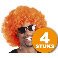 Perruque orange | 4 pièces Orange Party Wig "Afro" | Fournitures de fête Orange Headpice | Vêtements de fête WK Voetbal 2022 | Paquet décoratif décoration orange