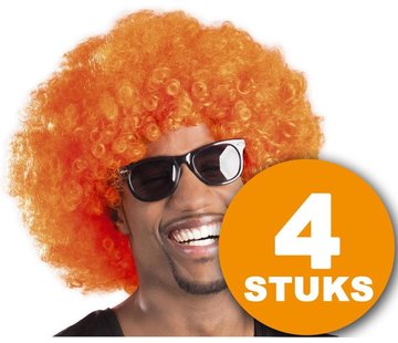 Oranje Pruik | 4 stuks Oranje Feestpruik "Afro" | Feestartikelen Oranje Hoofddeksel | Feestkleding WK Voetbal 2022 | Oranje Versiering Versierpakket Nederlands Elftal Oranjepakket