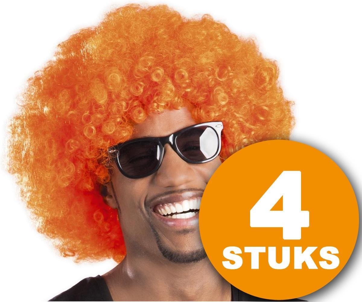 Oranje Pruik | 4 stuks Oranje "Afro" | Oranje | Feestkleding EK/WK Voetbal | Oranje & Feest - Yellow