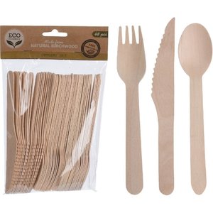 Wooden cutlery set 48-piece