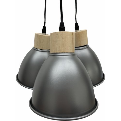 HangLamp - (3 Kelken) - Lamp - Metaal HangLamp (Metaal Hout - Grijs wit)