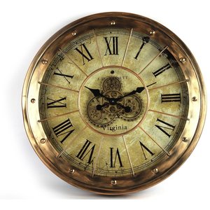 Non Branded Clock - gear - Vintage - Glass - Metal - Ø 80cm - Copper