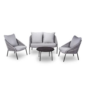 Mondial Living Set da salotto Natal Grey da 4 pezzi | Alluminio con intreccio di corda