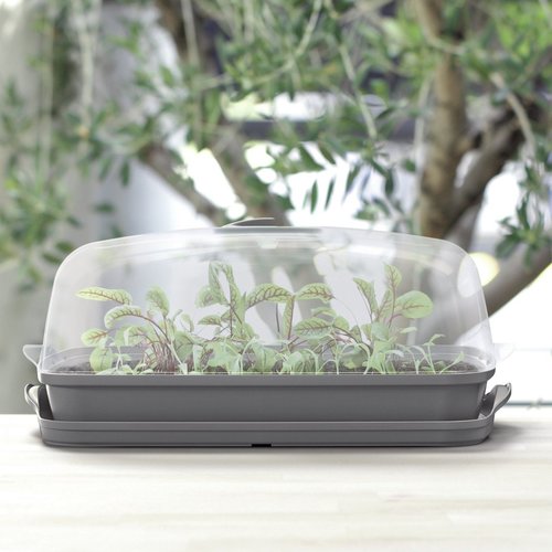 Growing box - Growing bag - With ventilation opening and water collection box - for herbs and vegetables 26 x 39 x 18.5 cm