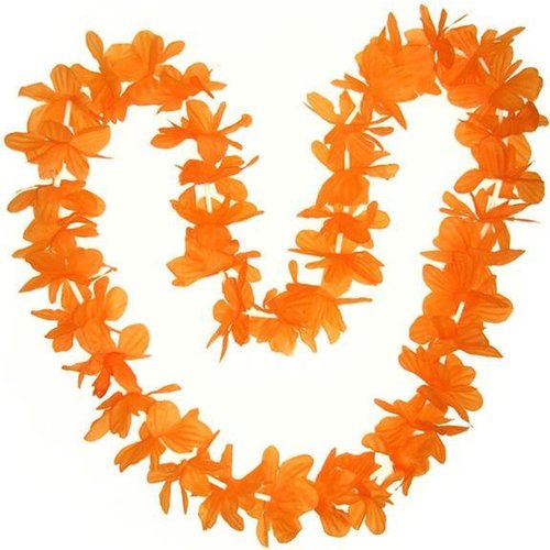 Set aus 2x orangefarbener Hawaii-Blumenkranzgirlande