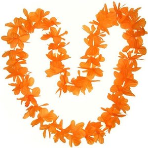 Set van 6x stuks oranje Hawaii bloemen krans slinger - Oranje supporter koningsdag feestartikelen