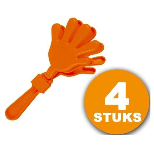 Oranje Feestartikel | 4 stuks Oranje Handjesklapper | Nederlands Elftal EK/WK Voetbal | Oranje Versiering Versierpakket Nederlands Elftal Oranjepakket