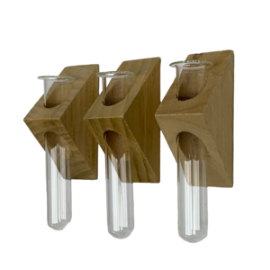 3 pezzi Tubo di vetro in supporto di legno - Decorazione da parete