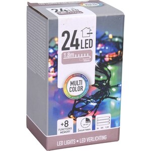 Weihnachtsbeleuchtung 24 farbige Lichter auf Batterie 180 cm mit Timer