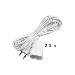 Eg euro extension cord with flat (counter) plug, 2 meters long 2 x 0.75mm2 | WHITE