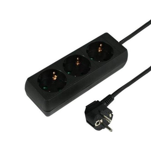 Black 3-way socket with 5-meter cord and earthed contact