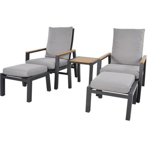 Lesliliving Lounge Chaises de jardin Duoset Coda Anthracite 2 personnes