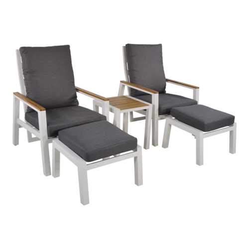 Lesliliving Lounge Gartenstühle Duoset Coda Weiß - 5 -Stück