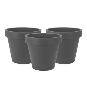 Lot de 3 pièces Pot de Fleur en Plastique Anthracite Ø34 cm - Hauteur 30 cm