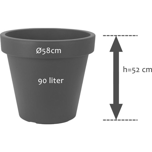 Kunststof Bloempot Antraciet Ø58 cm - Dubbelwandig - Hoogte 52 cm