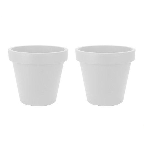 Ensemble de 2 morceaux de pot de fleur en plastique blanc Ø34 cm - double-paroi - hauteur 30 cm