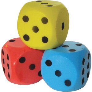 Dice 15 cm - Soft / mousse en trois couleurs: jaune, bleu ou rouge