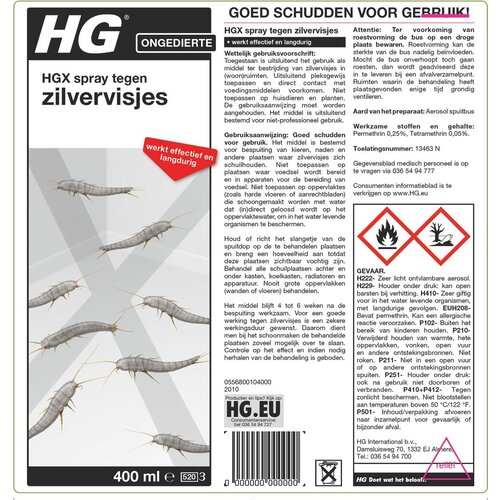 HG HGX spray tegen zilvervisjes 400ml - 13463N - vlekvrij - werkt tot 6 weken