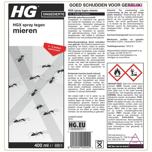 HG HGX spray tegen mieren - 12912N - 400ml - effectief tegen mieren - vlekvrij - werkt tot 6 weken