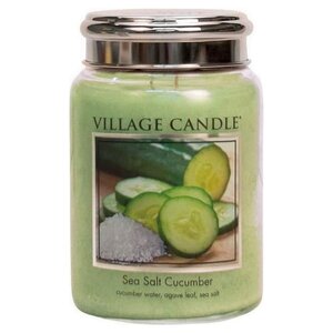 Village Candle Village Candle Geurkaars Sea Salt Cucumber 15 cm Wax Lichtgroen