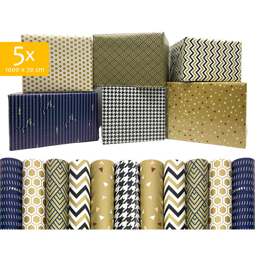 Kadopapier - Inpakpapier - Cadeaupapier 1000 x 70 cm "Deluxe" - 5 rollen Kadopapier - Inpakpapier - Cadeaupapier 1000 x 70 cm "Deluxe" - 5 rollen