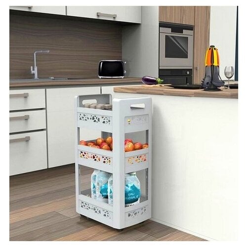 EDA Kitchen Trolly with 3 levels - Storage cart with wheels - Gray 45 x 29 x 79 cm