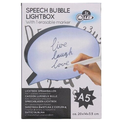 Speech Bubble LED Lightbox | Lichtbox LED Speech Balloon with 1x marker pen | 5x LED A5 format