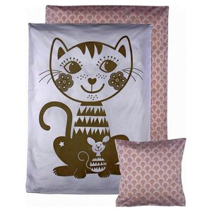 Mitbewohnerin Bettbedeckung Katze Grau/Pink 70 x 100 cm