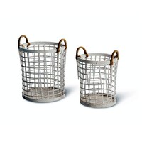 Set of 2 white bamboo baskets Ø 31 cm and Ø 26 cm | Height 39 cm