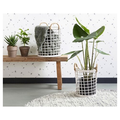 Set of 2 white bamboo baskets Ø 31 cm and Ø 26 cm | Height 39 cm