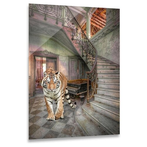 ter Halle Ter Halle® Glass painting 80 x 120 cm | Tiger with stairs