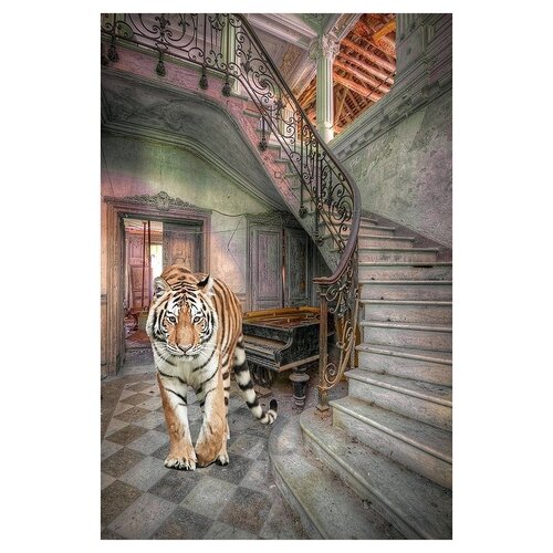 ter Halle ter Halle® Glasmalerei 80 x 120 cm | Tiger mit Treppe